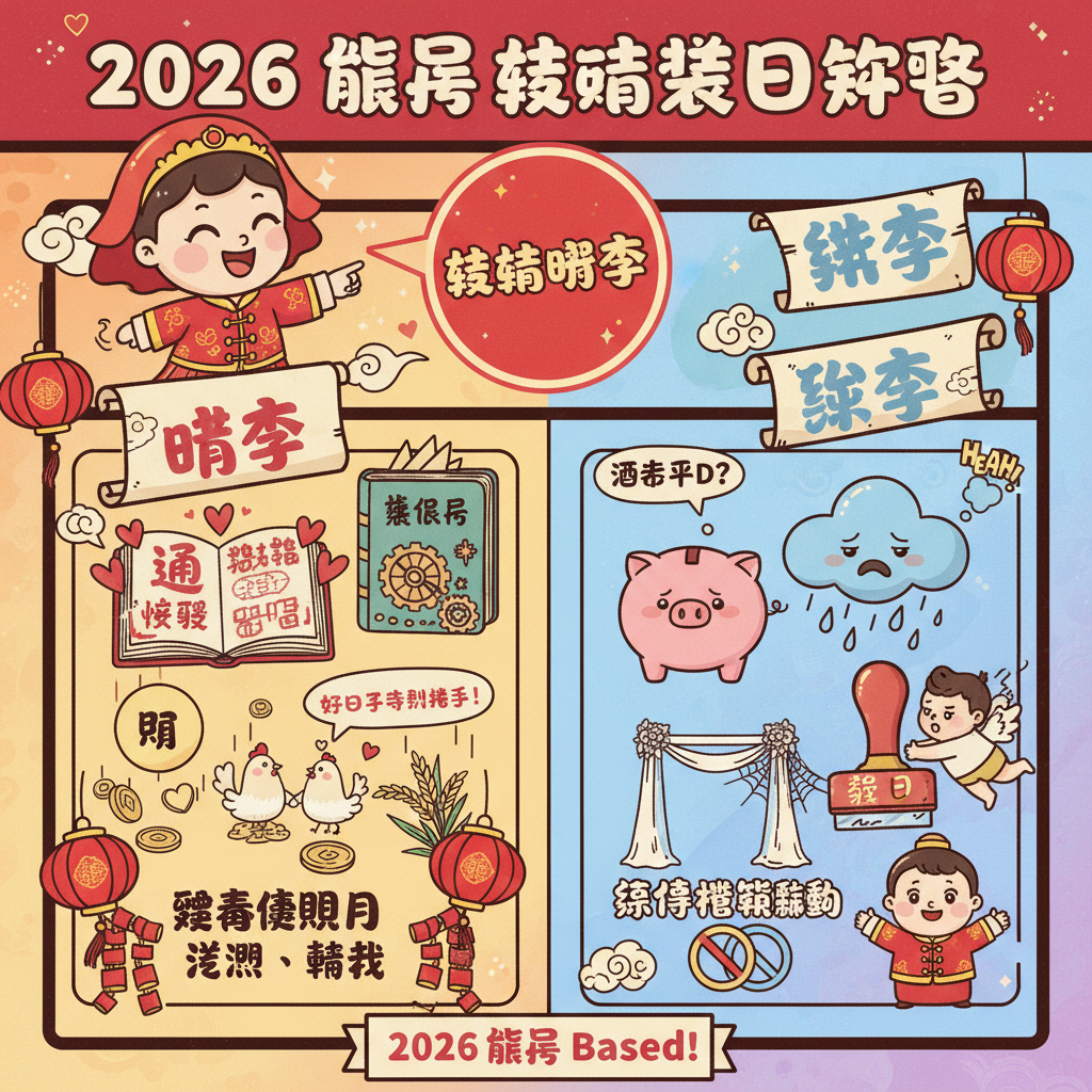 八字結婚擇日婚禮禁忌農曆嫁娶盲年結婚中式婚禮農民曆徐子平吉日擇日攻略合婚生肖相沖時辰八字趨吉避兇婚嫁吉日過大禮盲年三娘煞吉時查詢